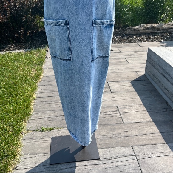 Vintage 80s 90s Acid Wash Denim Relaxed Fit Overall Maxi Jean Dress - Picture 3 of 10